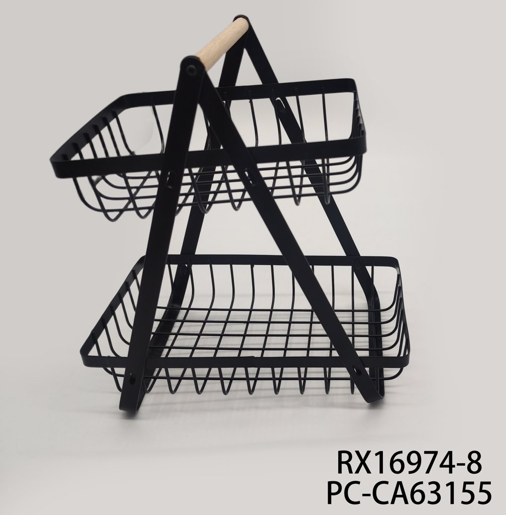 [PC-CA63155] Frutera Doble Metálico Mango Madera 2 Niveles
