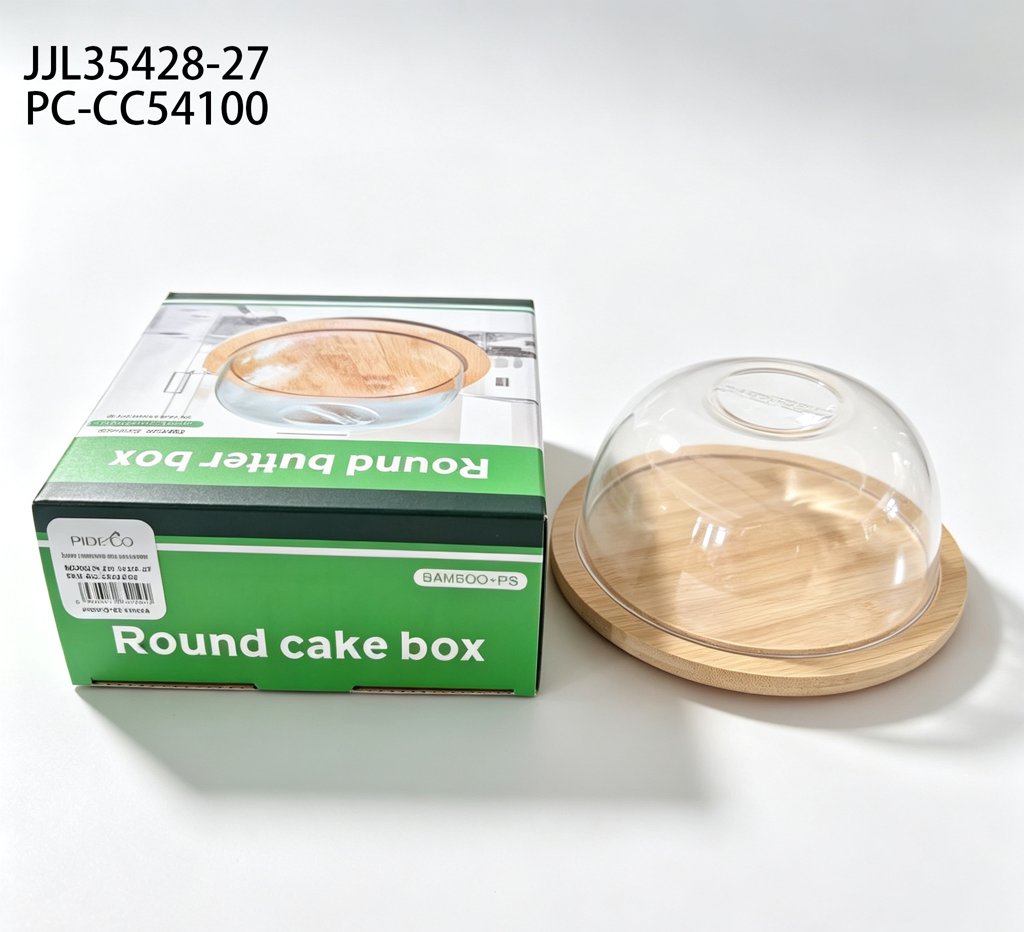 [PC-CC54100] Quesera y mantequera de vidrio con tapa de bambú